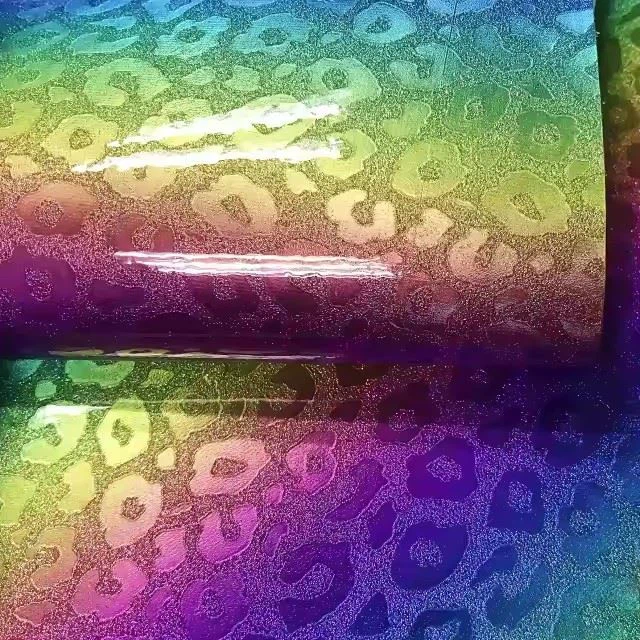 Customized Holographic Pu Leather Leopard Print Fabric For Handbags Making
