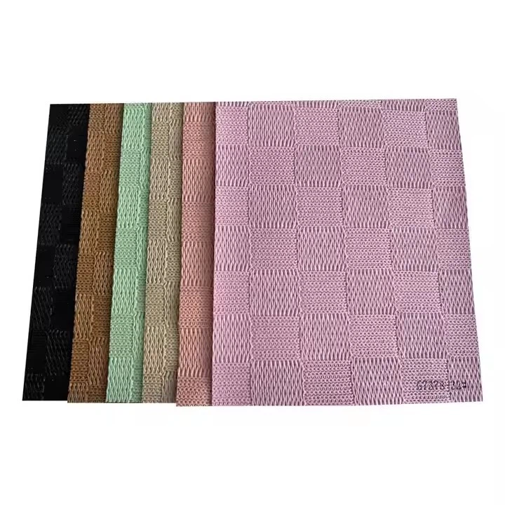 Designer Sweater Texture Embossed 3D Carved Leather Upholstery Vinyl Fabric Faux Synthetic PVC Leather For Bag