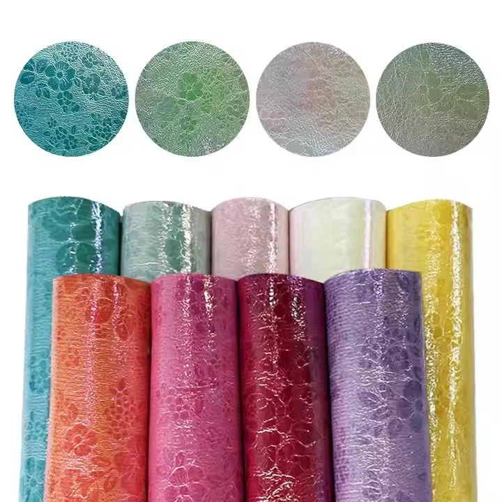 Holographic Floral Pattern Embossing PU Artificial Synthetic Leather Neon Color Faux Vinyl Fabric For Bags/Decorate Accessories
