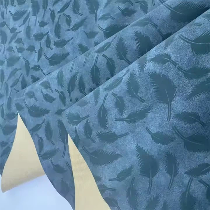 Synthetic PU Leather Yangbuck Leaf Printing Pattern Woven Backing Fabric Tear Resistance For Bag Shoe Belt And Upholstery